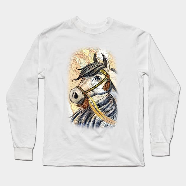 Arabian Horse on Map Long Sleeve T-Shirt by lizstaley